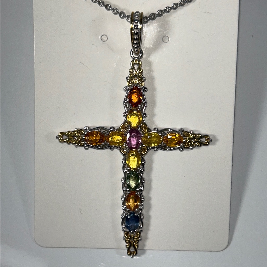 Nwot Gems En Vogue Gemstone Sterling Silver Palladium 14k Accent Cross Necklace 200$